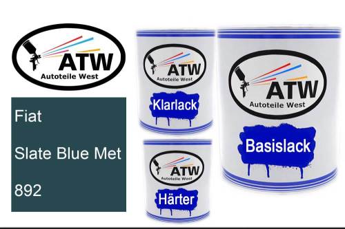 Fiat, Slate Blue Met, 892: 1L Lackdose + 1L Klarlack + 500ml Härter - Set, von ATW Autoteile West.